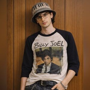 Billy Joel Glass Houses Tour '81 True Vintage Black and White Raglan Shirt